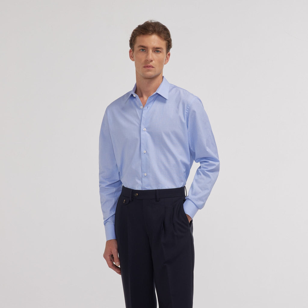 Chemise en fil-à-fil double retors bleue - 1