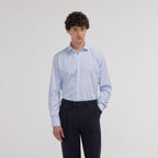Chemise grande longueur cintrée en popeline à rayures bleu ciel - 1