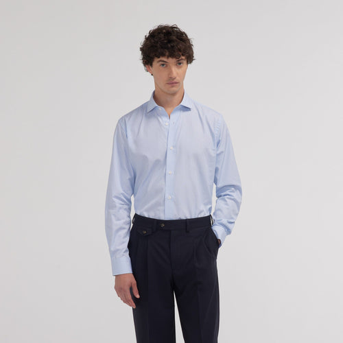 Chemise cintrée en popeline double retors à petites rayures bleu ciel - 1