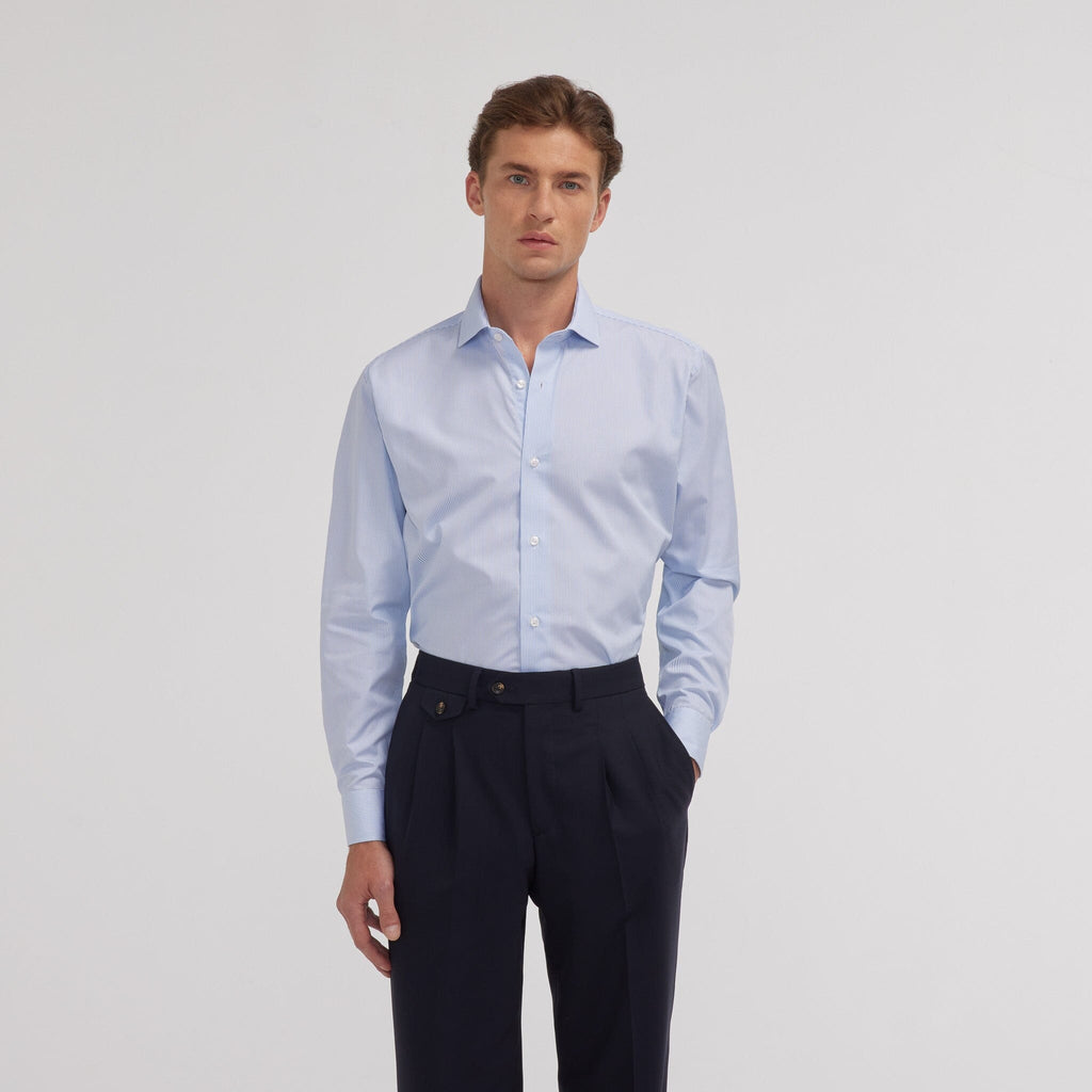 Chemise en popeline double retors à petites rayures bleu ciel - 1