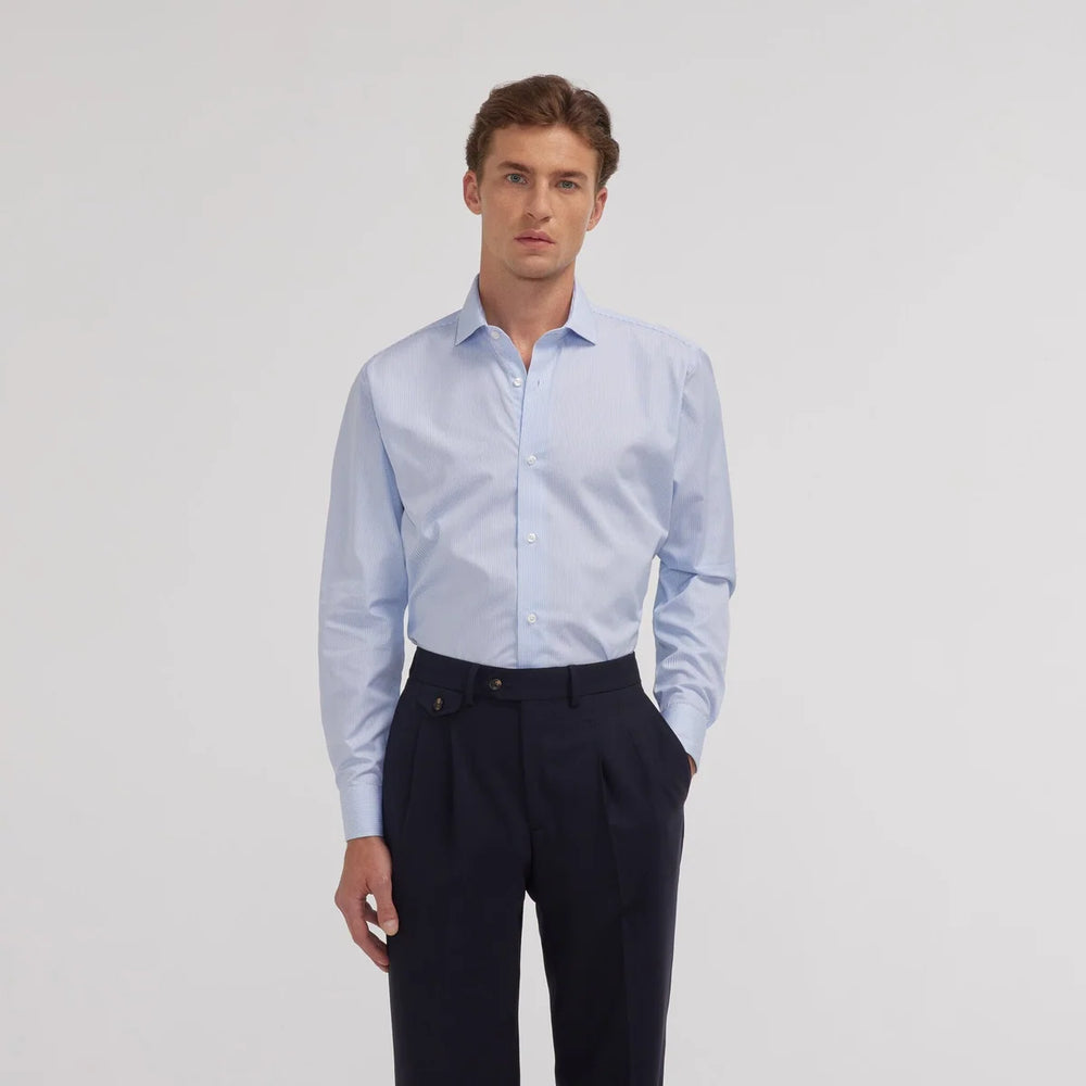Chemise en popeline double épaisseur à fines rayures bleu ciel