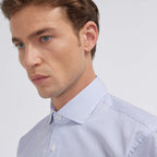 Chemise en popeline double retors à fines rayures rouges - 4