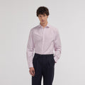 Chemise cintrée en popeline double retors à fines rayures rouges - 1