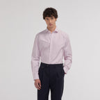 Chemise cintrée en popeline double retors à fines rayures rouges - 1