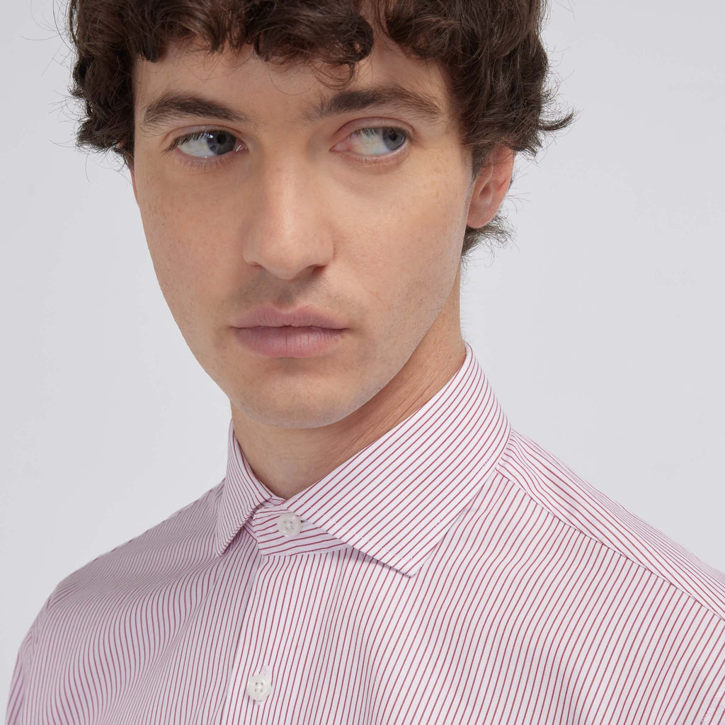 Chemise cintrée en popeline double retors à fines rayures rouges - 2