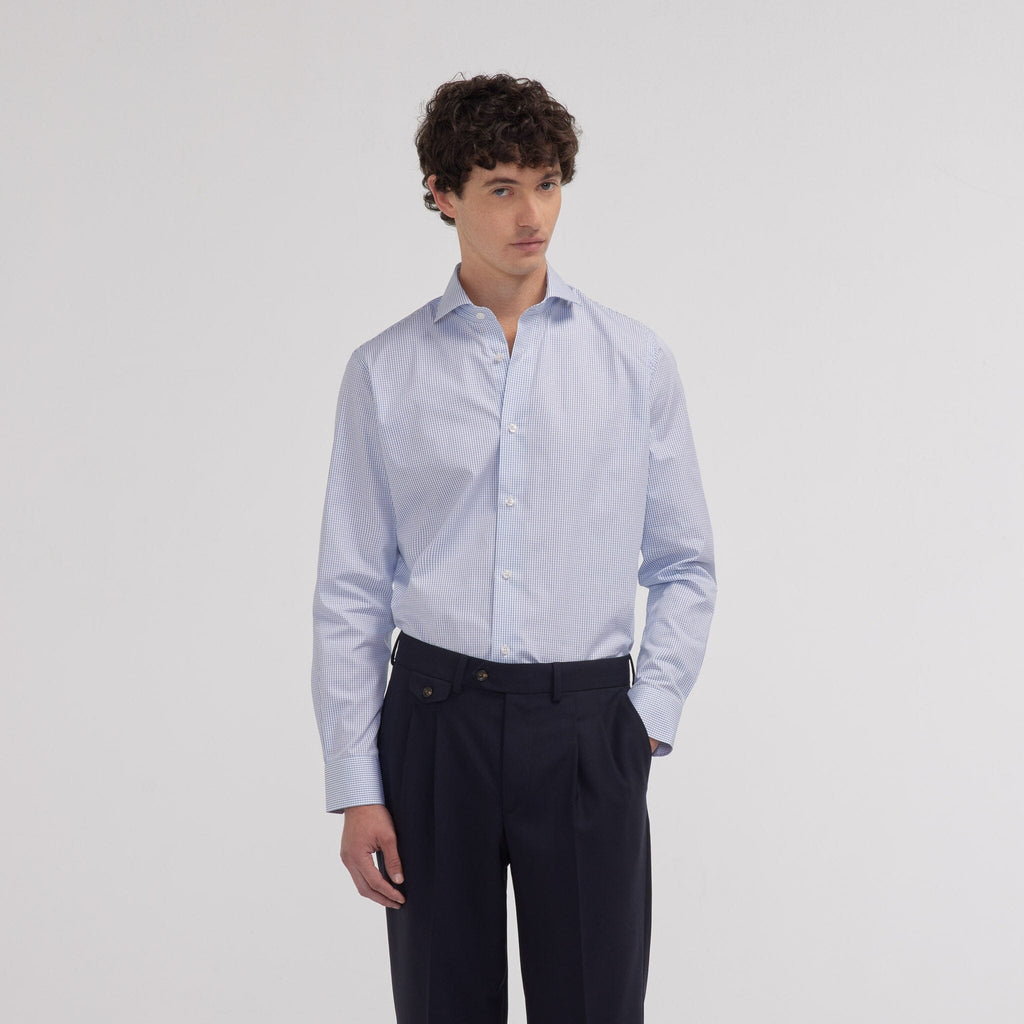 Chemise cintrée en popeline double retors à carreaux bleu foncé - 1