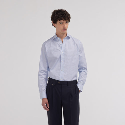 Chemise cintrée en popeline double retors à carreaux bleu foncé - 1