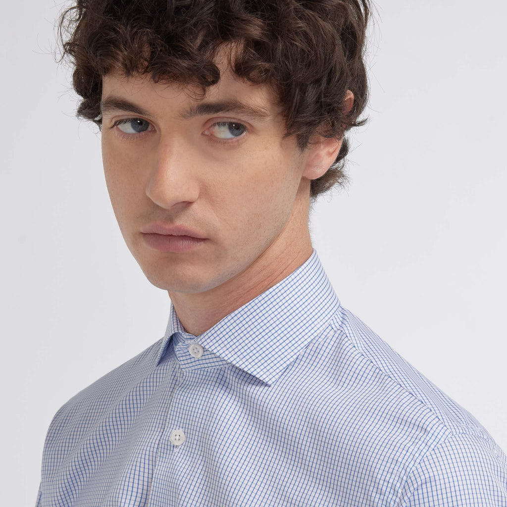 Chemise cintrée en popeline double retors à carreaux bleu foncé - 2