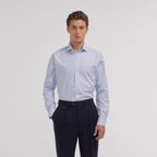 Chemise en popeline double retors à carreaux bleu foncé - 1