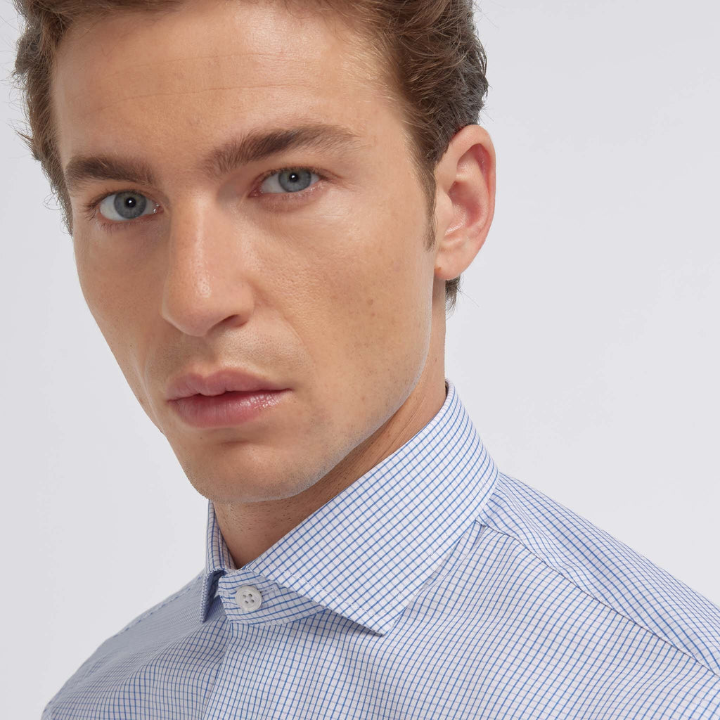 Chemise en popeline double retors à carreaux bleu foncé - 2