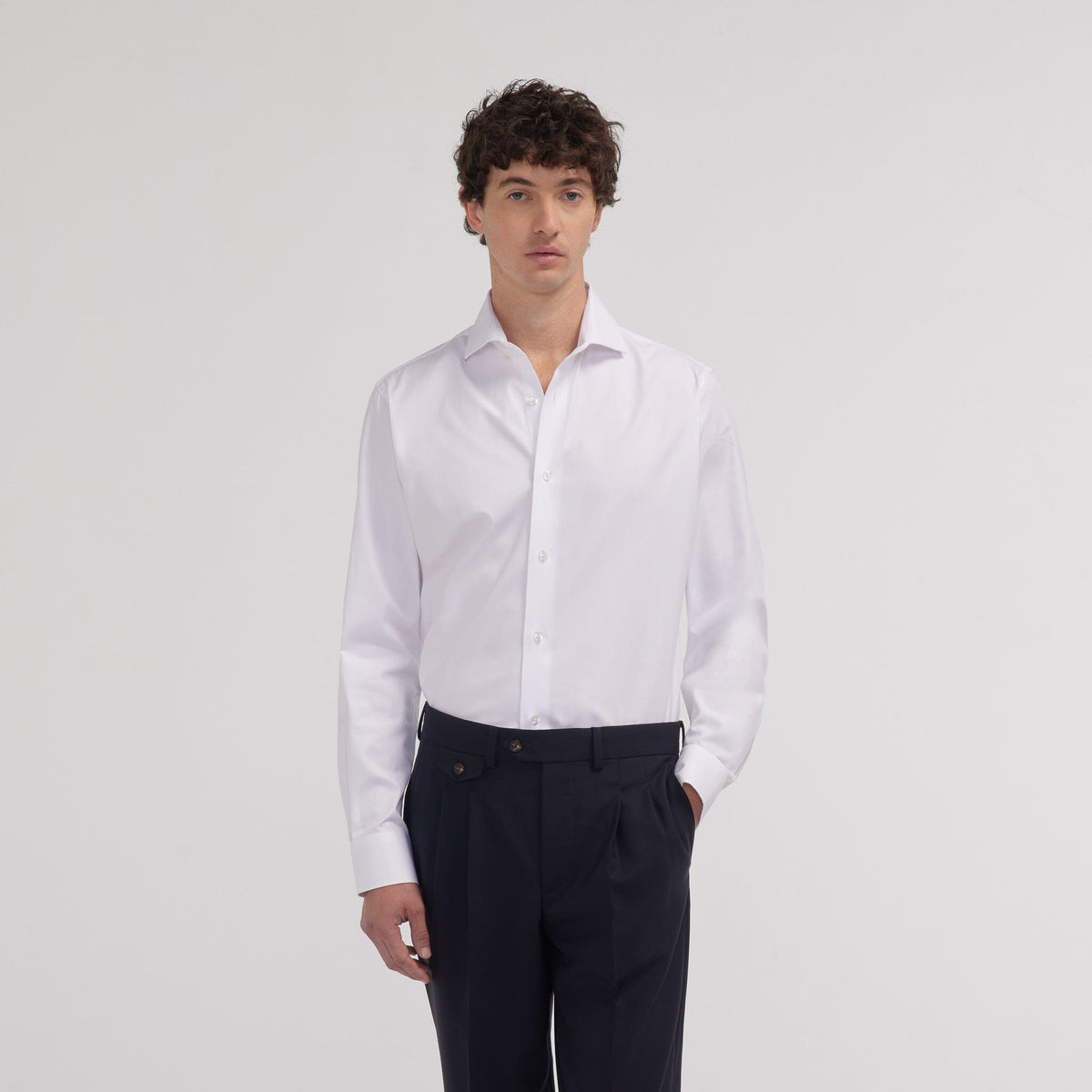Chemise grande longueur cintrée en oxford bleu ciel - 5