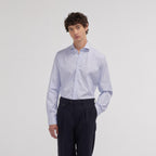 Chemise cintrée en popeline faux-uni à fines rayures bleues - 1