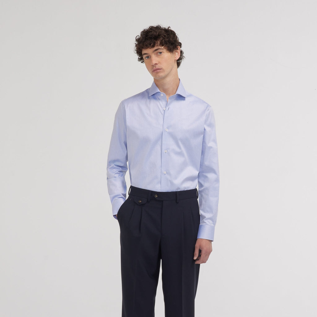 Chemise grande longueur cintrée en twill bleue - 1