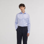 Chemise grande longueur cintrée en twill bleue - 1