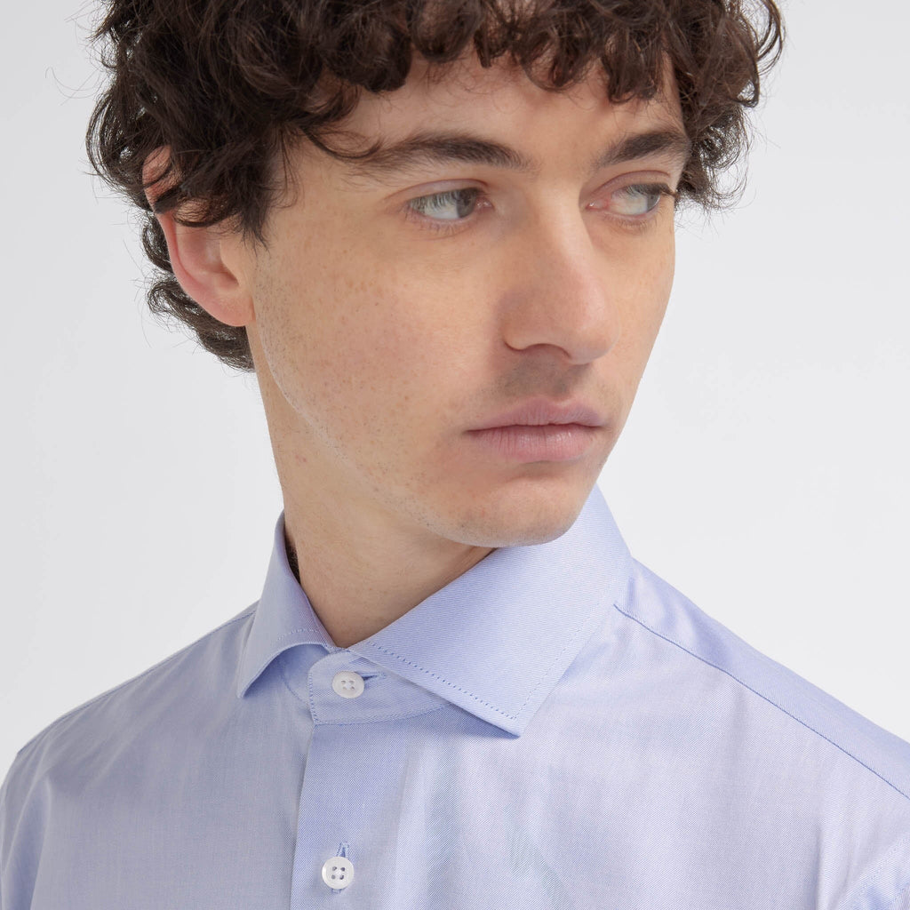 Chemise grande longueur cintrée en twill bleue - 2