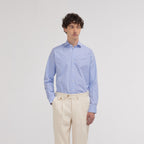 Chemise cintrée en popeline double retors vichy bleue - 1