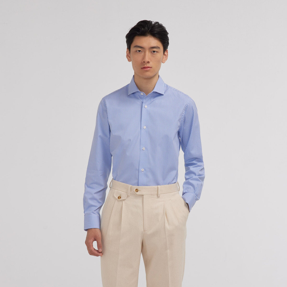 Chemise en popeline double retors vichy bleue - 1