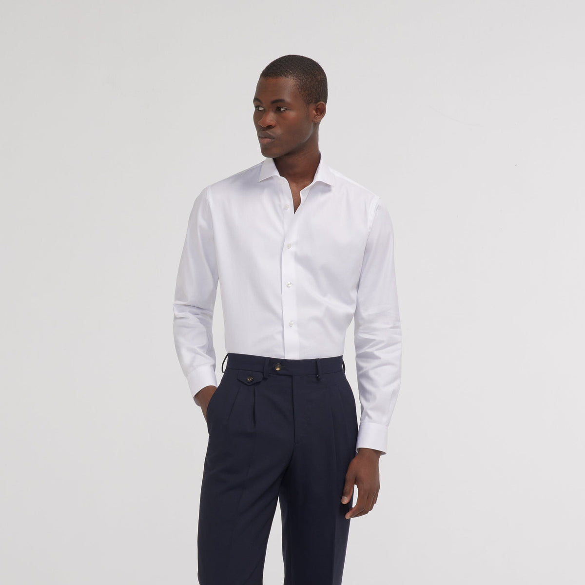 Chemise grande longueur cintrée en twill bleue - 3