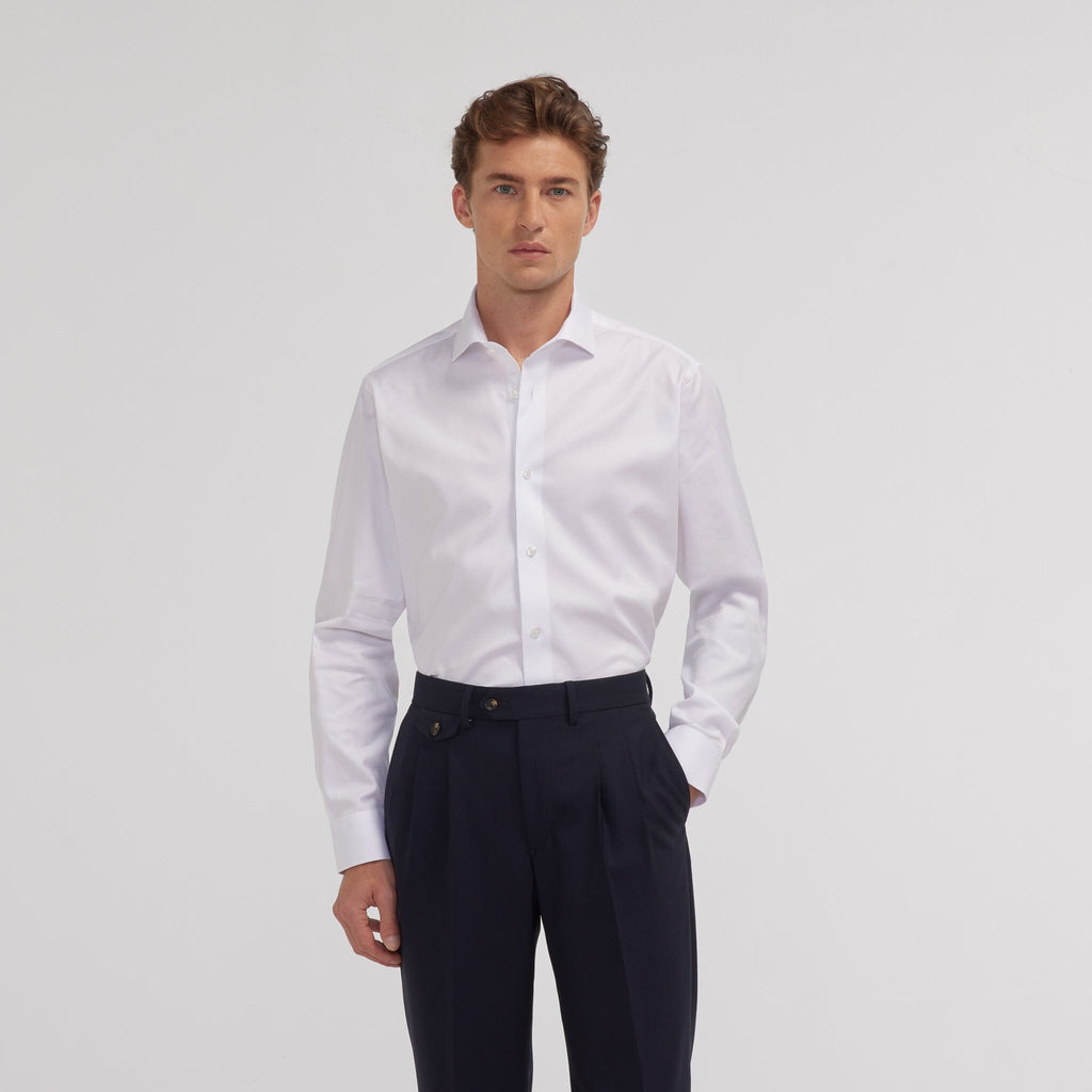 Chemise grande longueur en twill blanche - 1