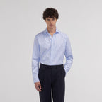 Chemise cintrée en twill double retors à rayures bleues - 1