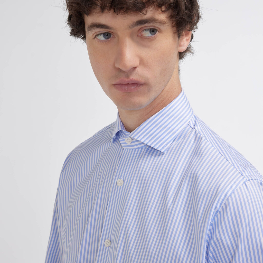 Chemise cintrée en twill double retors à rayures bleues - 2