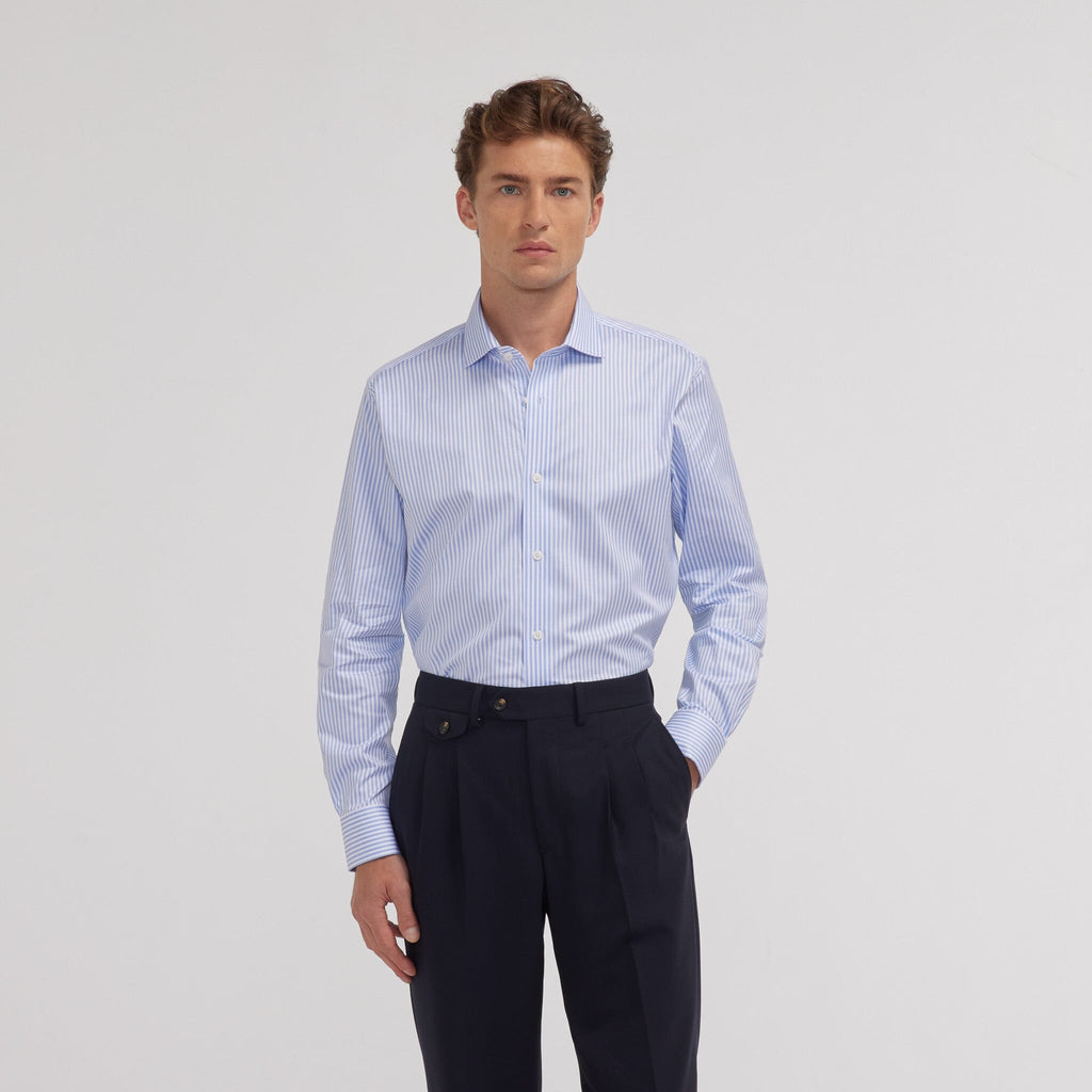 Chemise en twill double retors à rayures bleues - 1