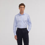Chemise en twill double retors à rayures bleues - 1