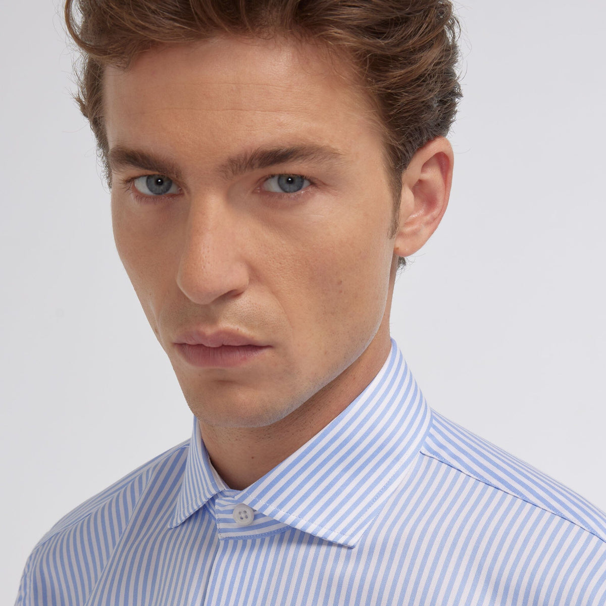 Chemise en twill double retors à rayures bleues - 2