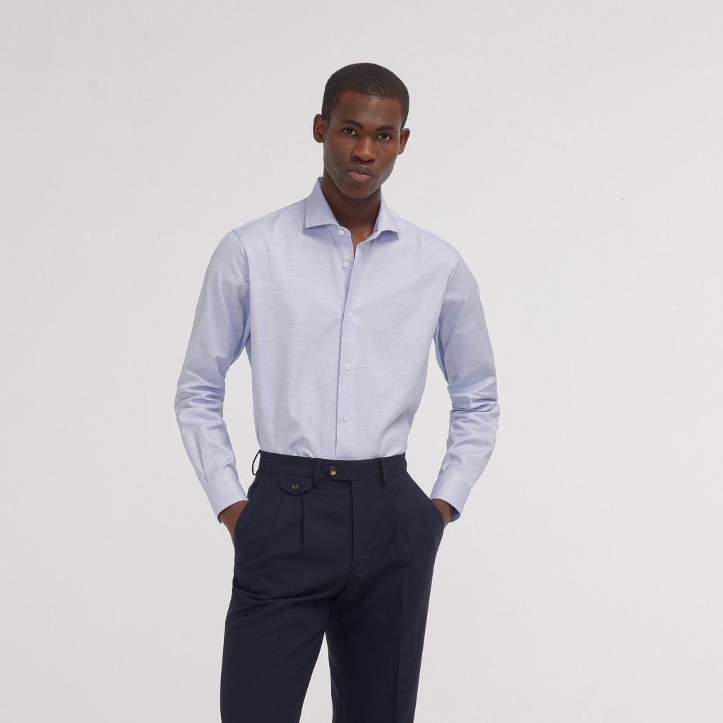 Chemise cintrée en royal oxford pied de puce bleue - 1