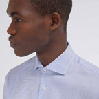 Chemise cintrée en royal oxford pied de puce bleue - 2