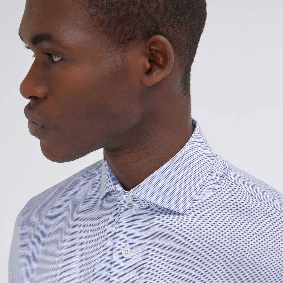Chemise cintrée en royal oxford pied de puce bleue - 2
