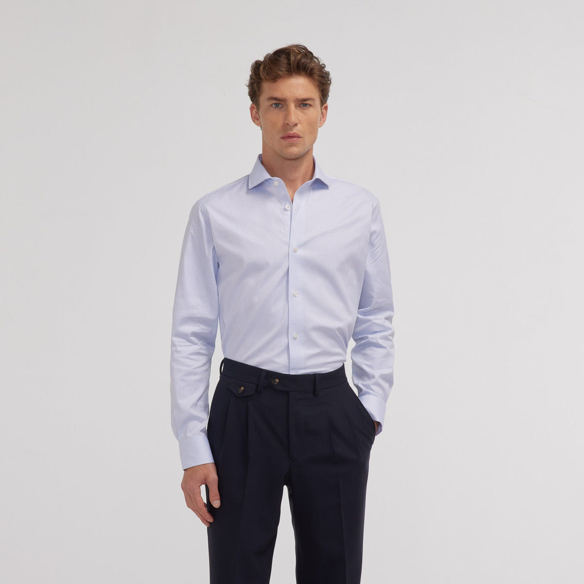 Chemise en royal oxford pied de puce bleue - 1