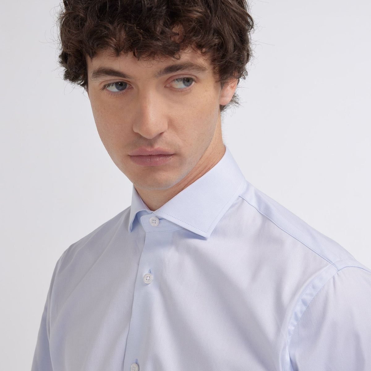 Chemise grande longueur cintrée en oxford bleu ciel - 2