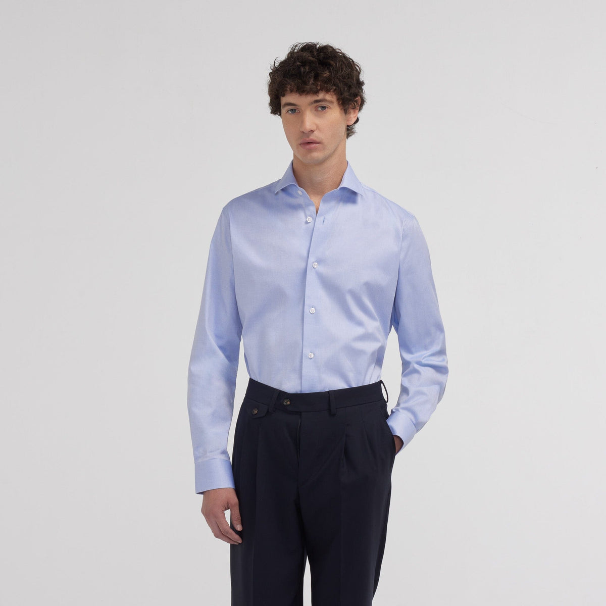 Chemise grande longueur cintrée en oxford bleu ciel - 3