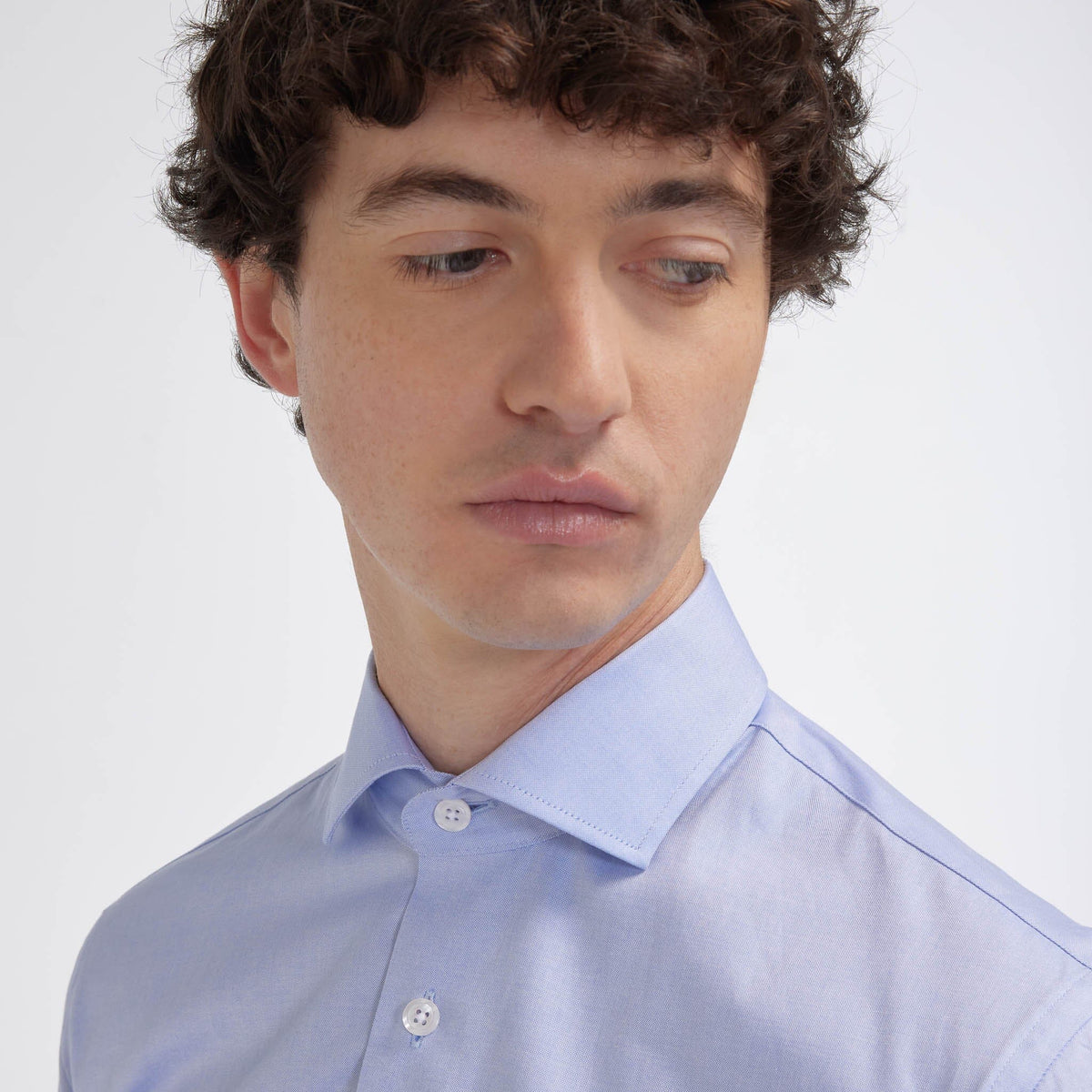 Chemise grande longueur cintrée en oxford bleu ciel - 4