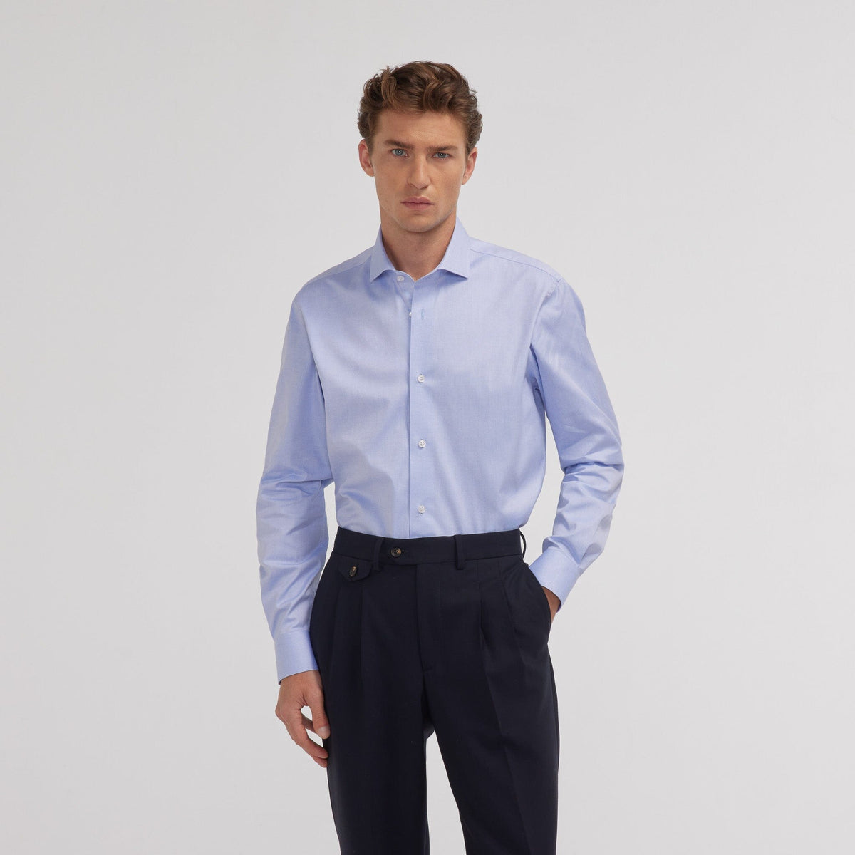 Chemise grande longueur en oxford bleu ciel - 3