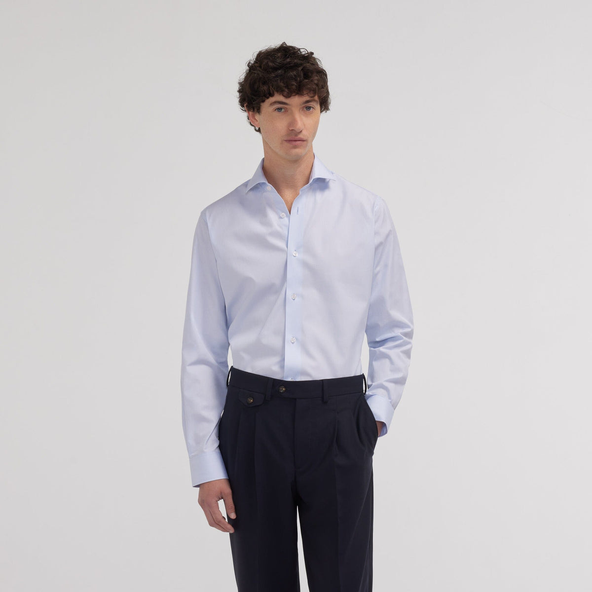 Chemise cintrée en fil-à-fil double retors bleu nuit - 3