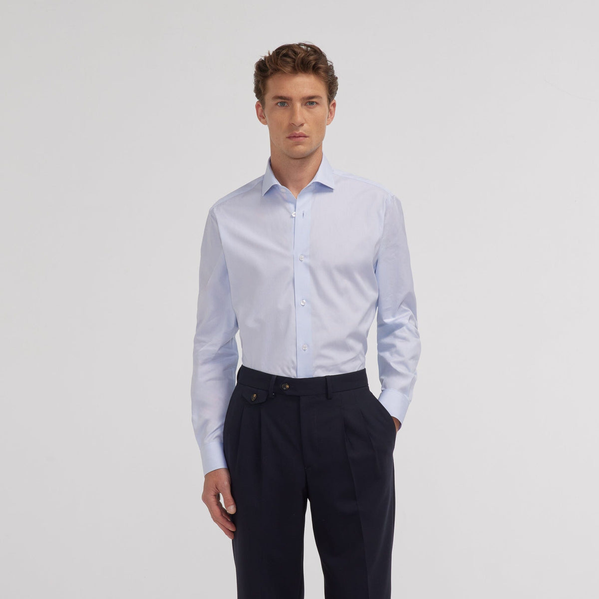 Chemise en fil-à-fil double retors bleu nuit - 3