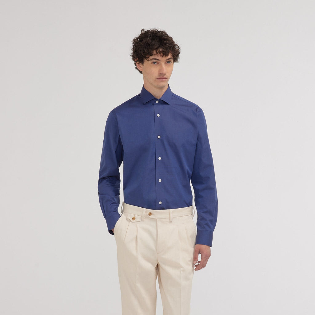 Chemise cintrée en fil-à-fil double retors bleu nuit - 1
