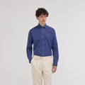 Chemise cintrée en fil-à-fil double retors bleu nuit - 1