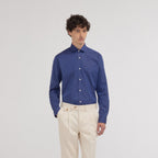 Chemise cintrée en fil-à-fil double retors bleu nuit - 1