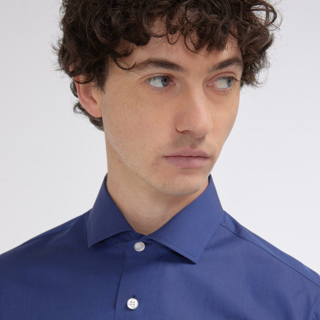 Chemise cintrée en fil-à-fil double retors bleu nuit - 2