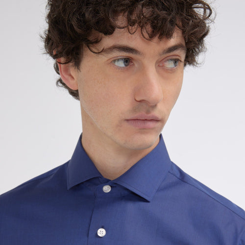 Chemise cintrée en fil-à-fil double retors bleu nuit - 2