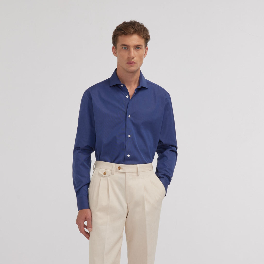 Chemise en fil-à-fil double retors bleu nuit - 1