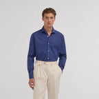 Chemise en fil-à-fil double retors bleu nuit - 1