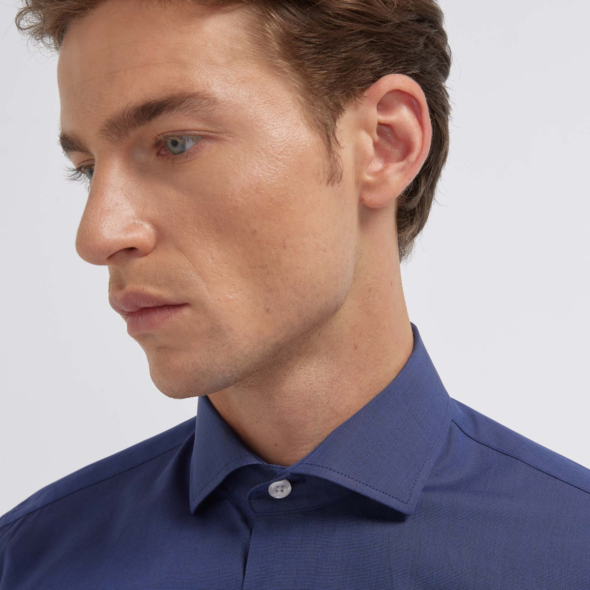 Chemise en fil-à-fil double retors bleu nuit - 2