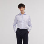 Chemise cintrée en twill double retors à fins carreaux bleus - 1