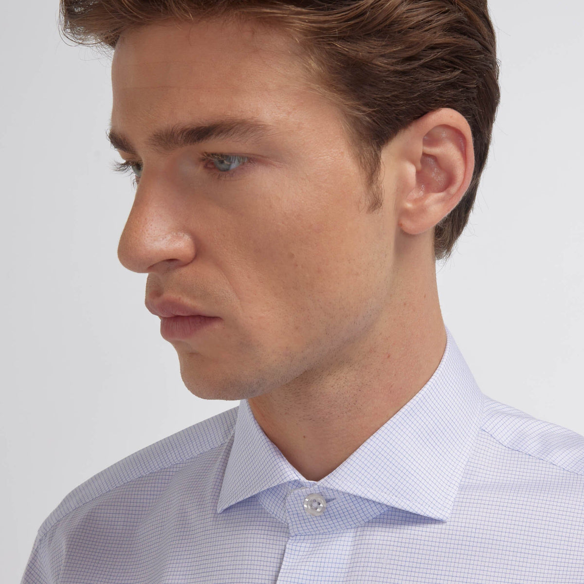 Chemise en twill double retors à fins carreaux bleus - 2