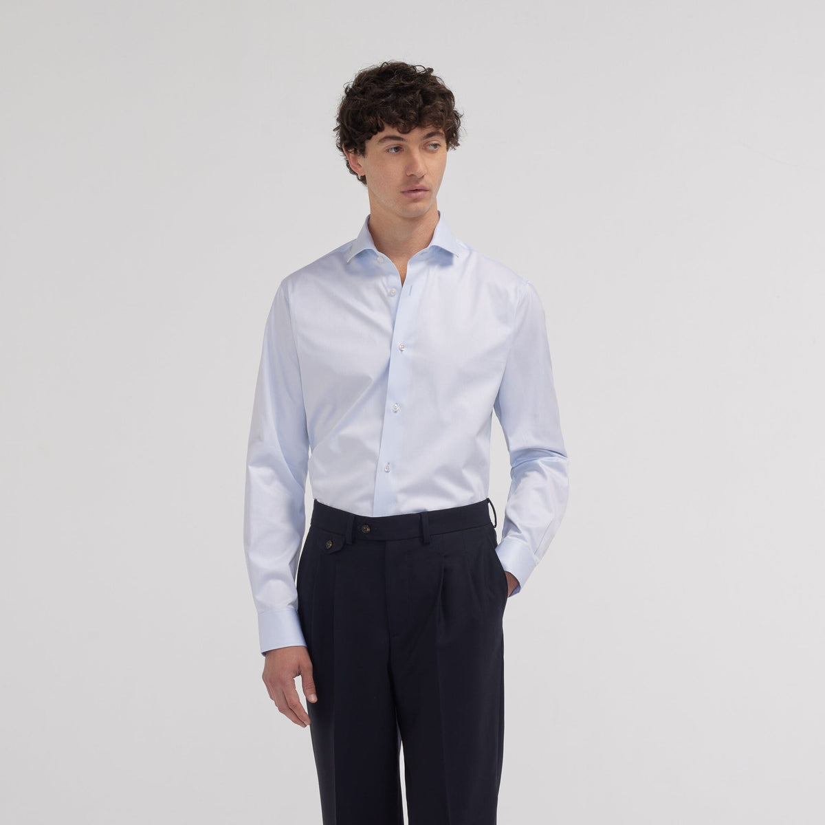 Chemise grande longueur cintrée en twill bleue - 5