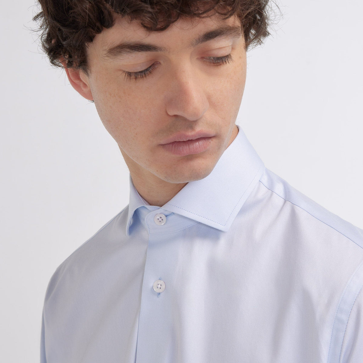 Chemise grande longueur cintrée en twill bleue - 6